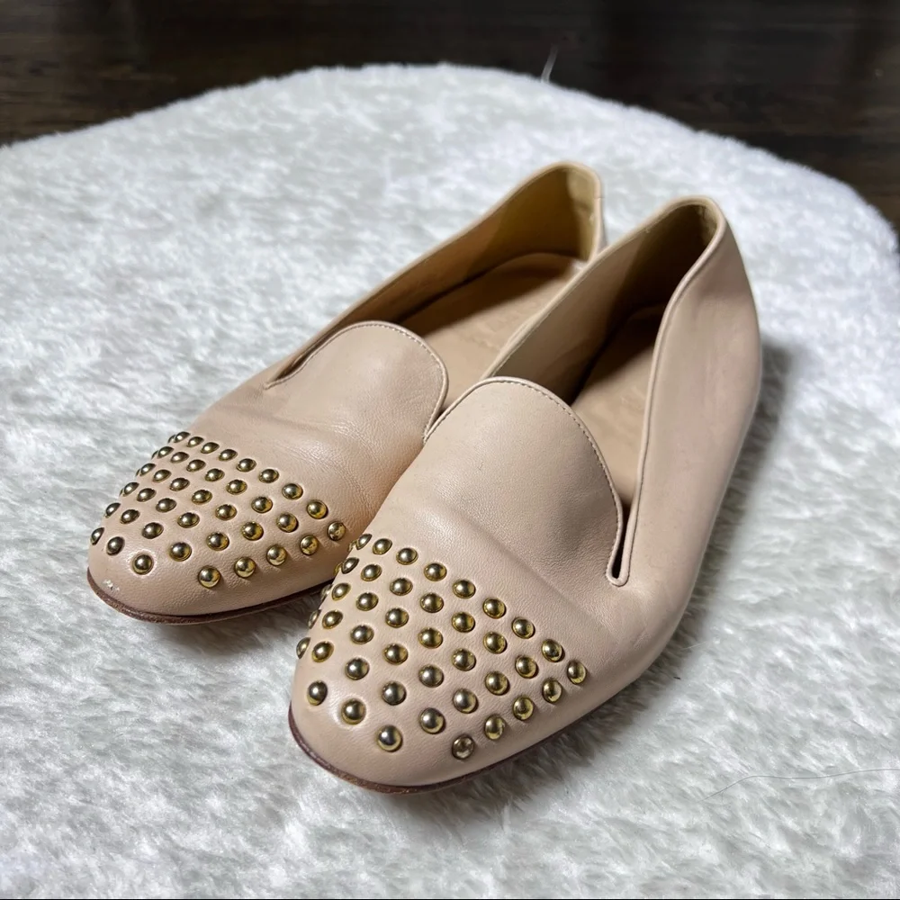 J Crew Darby Leather and Gold Studded Cap Toe Flats US 7.5 - Picture 3 of 13